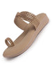 Women Khaki Toe Ring Crystal Strap Slip-On Ethnic Party Dress Sandals|Low Heel Wedge Slip On Ortho Slippers|Perfect for Wedding, Indian Festivals, Traditionals