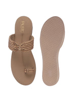 Women Khaki Toe Ring Crystal Strap Slip-On Ethnic Party Dress Sandals|Low Heel Wedge Slip On Ortho Slippers|Perfect for Wedding, Indian Festivals, Traditionals