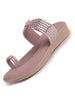 Women Lavender Toe Ring Crystal Strap Slip-On Ethnic Party Dress Sandals|Low Heel Wedge Slip On Ortho Slippers|Perfect for Wedding, Indian Festivals, Traditionals