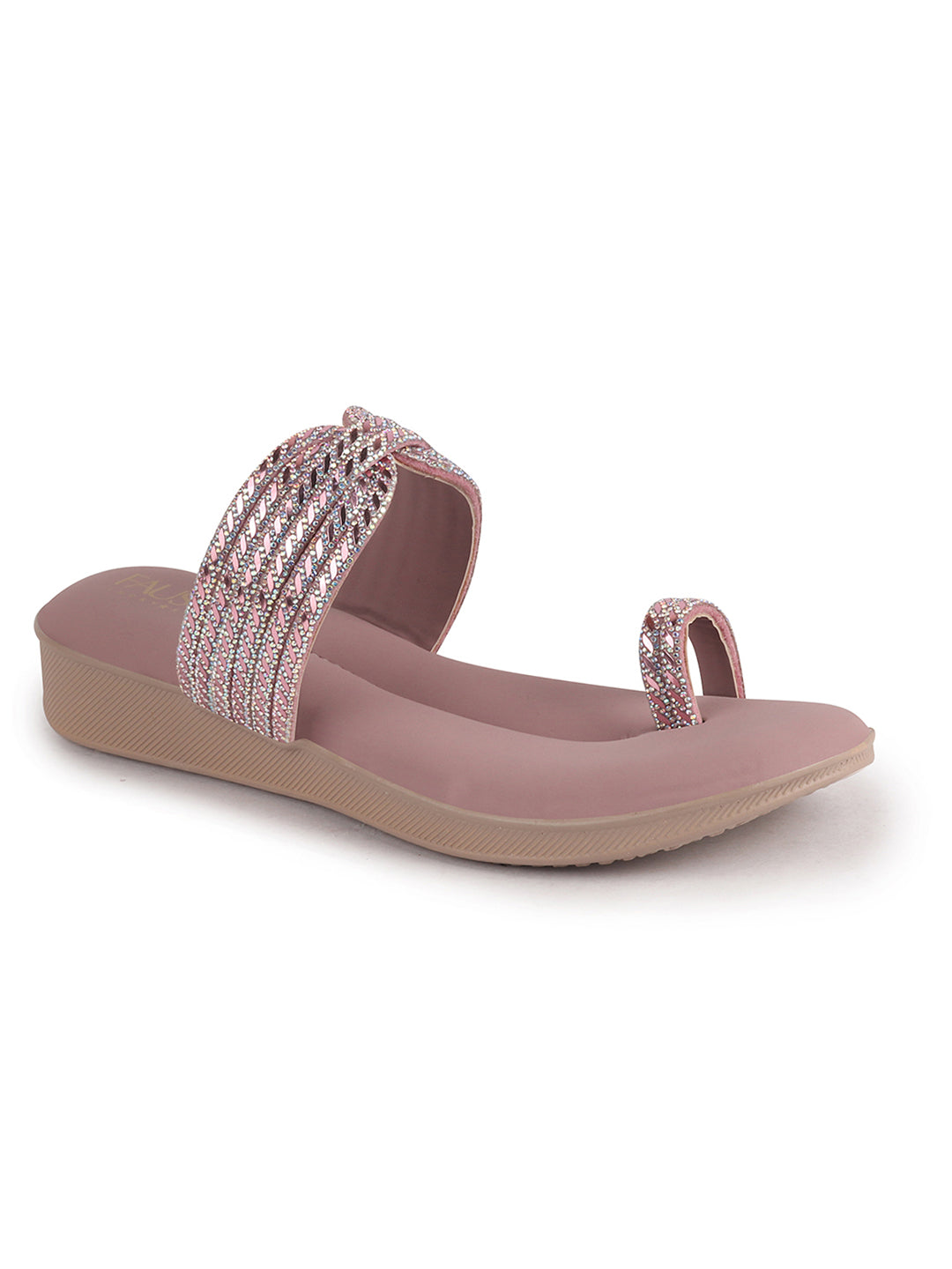 Women Lavender Toe Ring Crystal Strap Slip-On Ethnic Party Dress Sandals|Low Heel Wedge Slip On Ortho Slippers|Perfect for Wedding, Indian Festivals, Traditionals