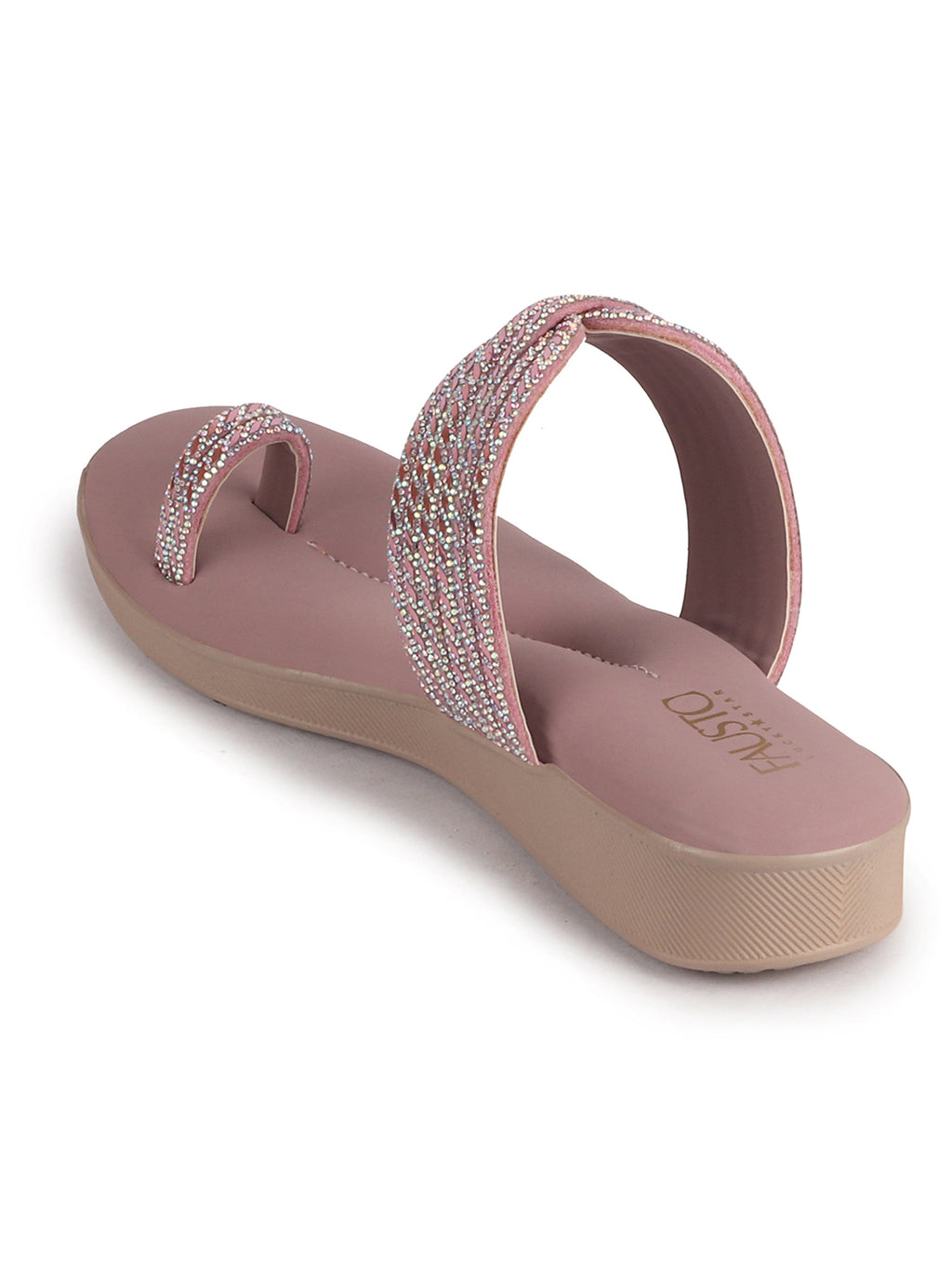 Women Lavender Toe Ring Crystal Strap Slip-On Ethnic Party Dress Sandals|Low Heel Wedge Slip On Ortho Slippers|Perfect for Wedding, Indian Festivals, Traditionals