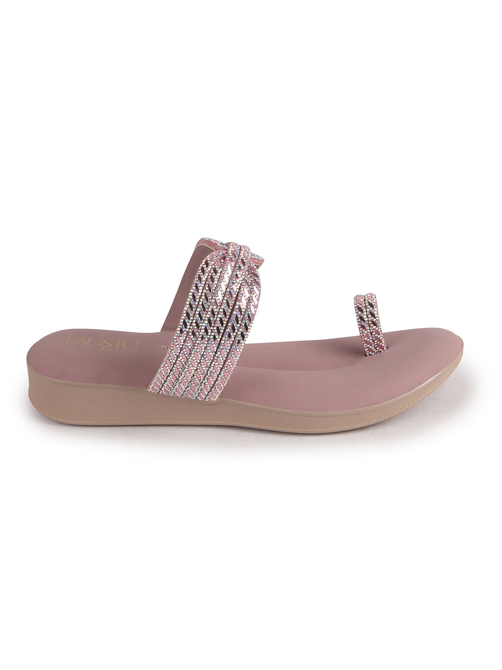 Women Lavender Toe Ring Crystal Strap Slip-On Ethnic Party Dress Sandals|Low Heel Wedge Slip On Ortho Slippers|Perfect for Wedding, Indian Festivals, Traditionals