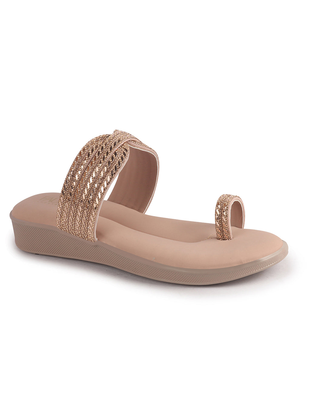 Women Pink Toe Ring Crystal Strap Slip-On Ethnic Party Dress Sandals|Low Heel Wedge Slip On Ortho Slippers|Perfect for Wedding, Indian Festivals, Traditionals