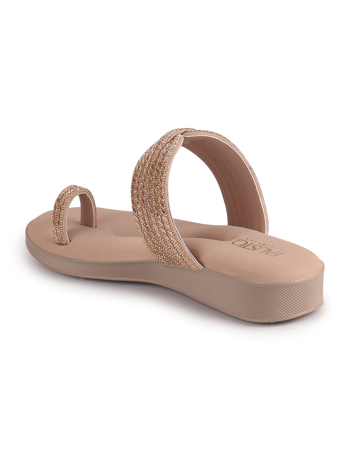 Women Pink Toe Ring Crystal Strap Slip-On Ethnic Party Dress Sandals|Low Heel Wedge Slip On Ortho Slippers|Perfect for Wedding, Indian Festivals, Traditionals