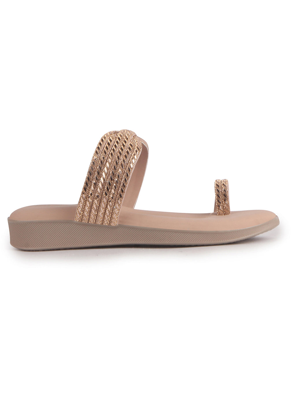 Women Pink Toe Ring Crystal Strap Slip-On Ethnic Party Dress Sandals|Low Heel Wedge Slip On Ortho Slippers|Perfect for Wedding, Indian Festivals, Traditionals