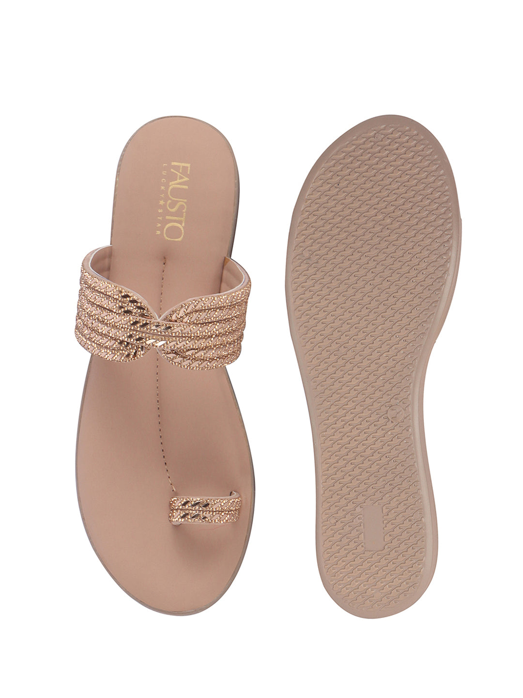 Women Pink Toe Ring Crystal Strap Slip-On Ethnic Party Dress Sandals|Low Heel Wedge Slip On Ortho Slippers|Perfect for Wedding, Indian Festivals, Traditionals