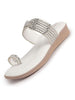 Women White Toe Ring Crystal Strap Slip-On Ethnic Party Dress Sandals|Low Heel Wedge Slip On Ortho Slippers|Perfect for Wedding, Indian Festivals, Traditionals