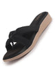 Women Black Bow Design Dual Strap Office Party Ortho Slip On Sandals|T-Strap Thong Slippers|Light Traditional Outfits, Festive Kurtis, Salwar Suit Set