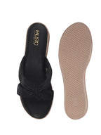 Women Black Bow Design Dual Strap Office Party Ortho Slip On Sandals|T-Strap Thong Slippers|Light Traditional Outfits, Festive Kurtis, Salwar Suit Set