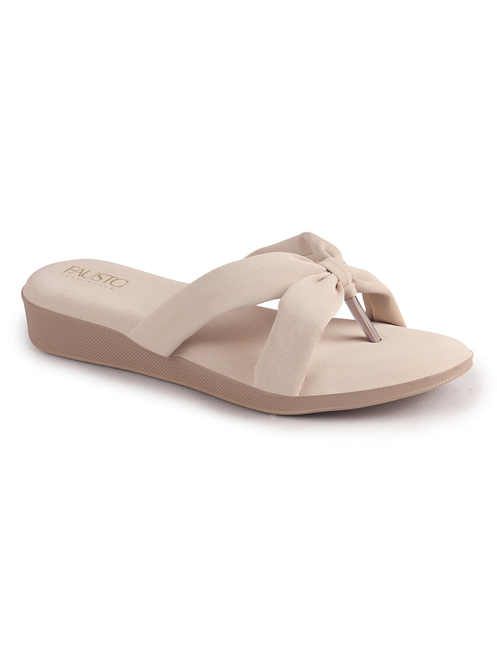 Women Cream Bow Design Dual Strap Office Party Ortho Slip On Sandals|T-Strap Thong Slippers|Light Traditional Outfits, Festive Kurtis, Salwar Suit Set