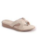 Women Cream Bow Design Dual Strap Office Party Ortho Slip On Sandals|T-Strap Thong Slippers|Light Traditional Outfits, Festive Kurtis, Salwar Suit Set