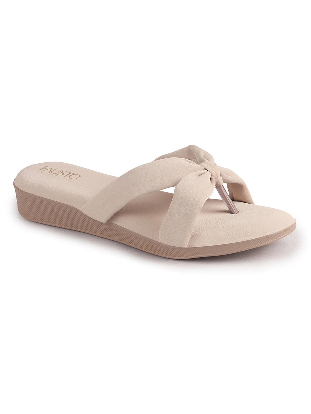 Women Cream Bow Design Dual Strap Office Party Ortho Slip On Sandals|T-Strap Thong Slippers|Light Traditional Outfits, Festive Kurtis, Salwar Suit Set