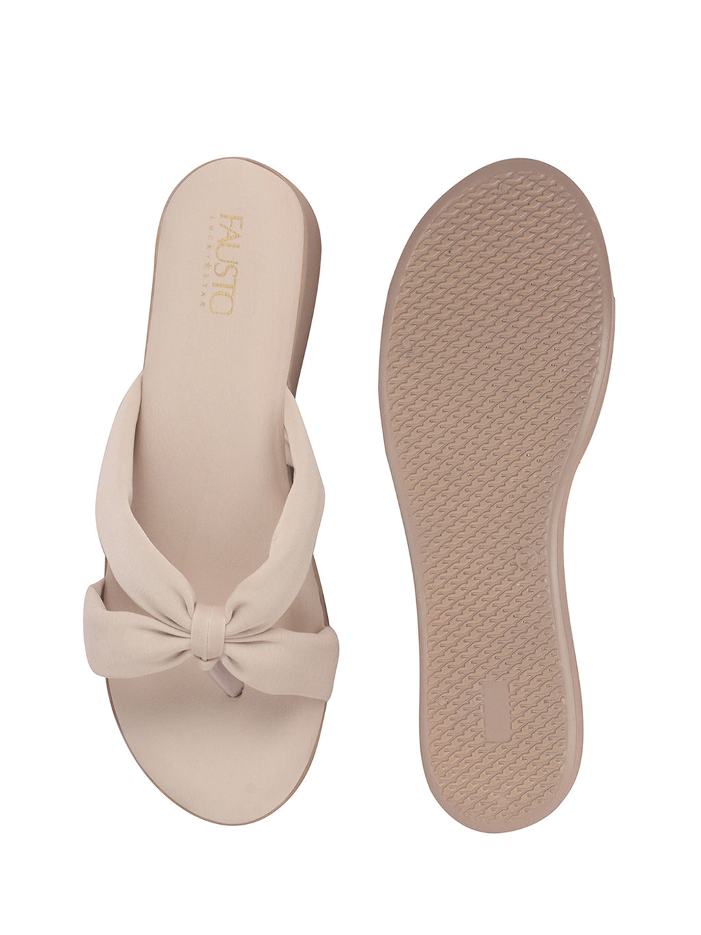 Women Cream Bow Design Dual Strap Office Party Ortho Slip On Sandals|T-Strap Thong Slippers|Light Traditional Outfits, Festive Kurtis, Salwar Suit Set