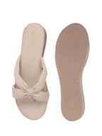 Women Cream Bow Design Dual Strap Office Party Ortho Slip On Sandals|T-Strap Thong Slippers|Light Traditional Outfits, Festive Kurtis, Salwar Suit Set