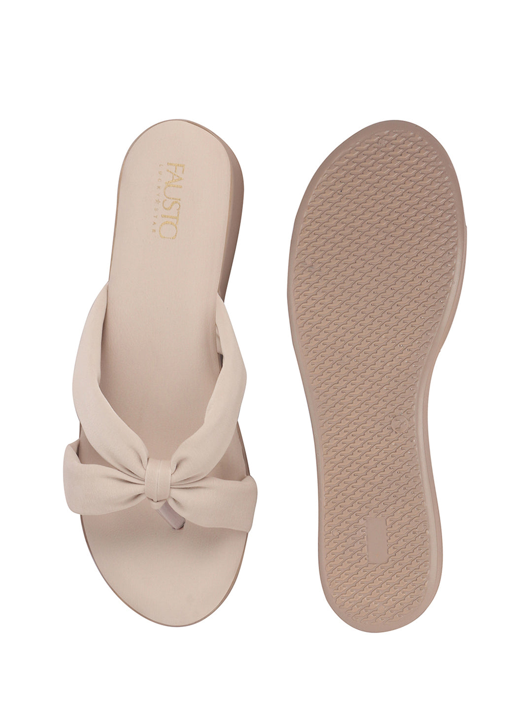 Women Cream Bow Design Dual Strap Office Party Ortho Slip On Sandals|T-Strap Thong Slippers|Light Traditional Outfits, Festive Kurtis, Salwar Suit Set