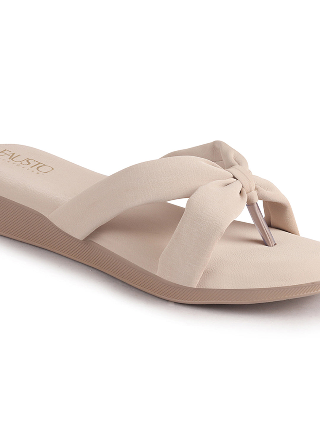 Women Cream Bow Design Dual Strap Office Party Ortho Slip On Sandals|T-Strap Thong Slippers|Light Traditional Outfits, Festive Kurtis, Salwar Suit Set