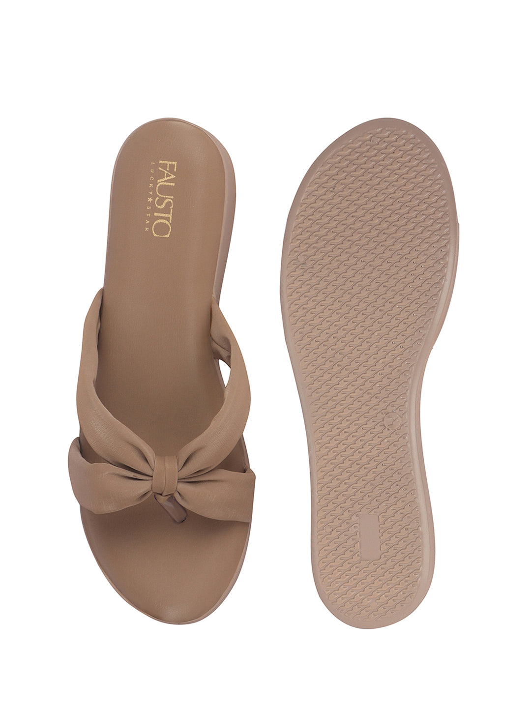 Women Khaki Bow Design Dual Strap Office Party Ortho Slip On Sandals|T-Strap Thong Slippers|Light Traditional Outfits, Festive Kurtis, Salwar Suit Set
