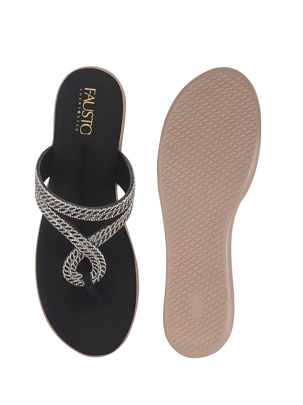 Women Black T-Strap Slip On Ethnic Sandals with Rhinestone Strap|Wedge Ortho Slip-On Slippers|Perfect for Wedding, Festive Outfits