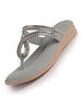 Women Grey T-Strap Slip On Ethnic Sandals with Rhinestone Strap|Wedge Ortho Slip-On Slippers|Perfect for Wedding, Festive Outfits