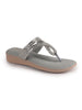 Women Grey T-Strap Slip On Ethnic Sandals with Rhinestone Strap|Wedge Ortho Slip-On Slippers|Perfect for Wedding, Festive Outfits