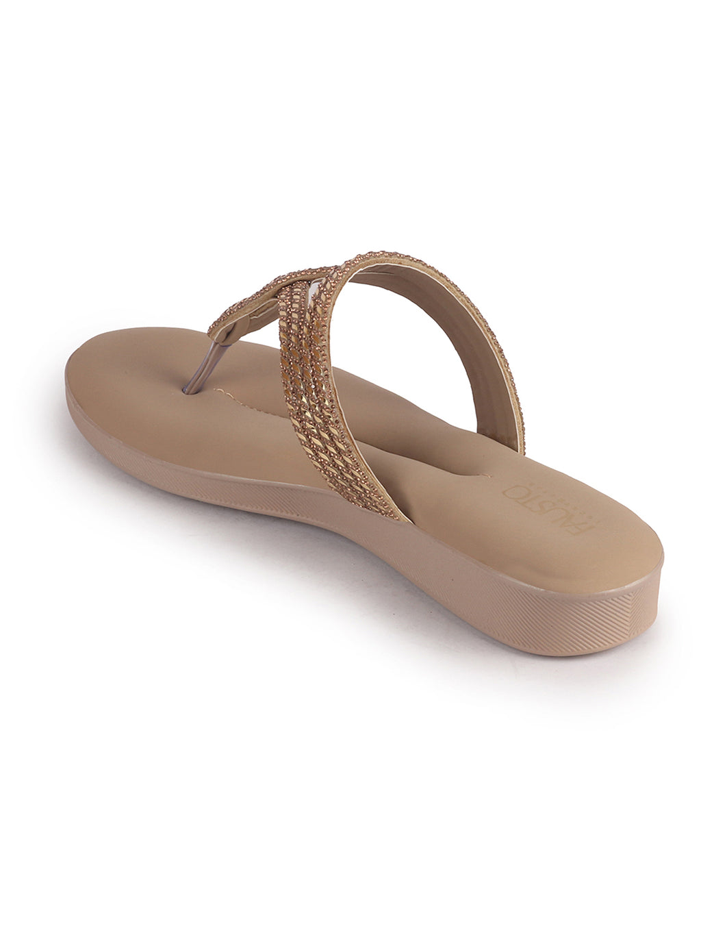 Women Khaki T-Strap Slip On Ethnic Sandals with Rhinestone Strap|Wedge Ortho Slip-On Slippers|Perfect for Wedding, Festive Outfits