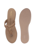 Women Khaki T-Strap Slip On Ethnic Sandals with Rhinestone Strap|Wedge Ortho Slip-On Slippers|Perfect for Wedding, Festive Outfits