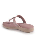 Women Lavender T-Strap Slip On Ethnic Sandals with Rhinestone Strap|Wedge Ortho Slip-On Slippers|Perfect for Wedding, Festive Outfits