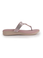 Women Lavender T-Strap Slip On Ethnic Sandals with Rhinestone Strap|Wedge Ortho Slip-On Slippers|Perfect for Wedding, Festive Outfits