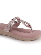 Women Lavender T-Strap Slip On Ethnic Sandals with Rhinestone Strap|Wedge Ortho Slip-On Slippers|Perfect for Wedding, Festive Outfits