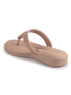 Women Pink T-Strap Slip On Ethnic Sandals with Rhinestone Strap|Wedge Ortho Slip-On Slippers|Perfect for Wedding, Festive Outfits