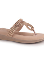 Women Pink T-Strap Slip On Ethnic Sandals with Rhinestone Strap|Wedge Ortho Slip-On Slippers|Perfect for Wedding, Festive Outfits