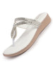 Women White T-Strap Slip On Ethnic Sandals with Rhinestone Strap|Wedge Ortho Slip-On Slippers|Perfect for Wedding, Festive Outfits