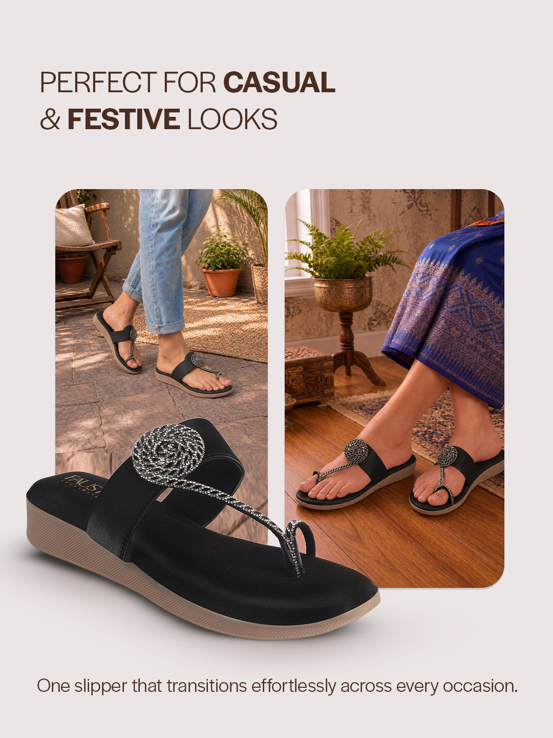 wedge heel ethnic slippers