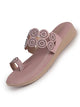 Women Lavender Embellished Comfort Toe Ring Slippers|Rhinestone Studded Strap|Wedge Ortho Comfort Sandals for Wedding, Party, Festives, Traditional Indian Outfits