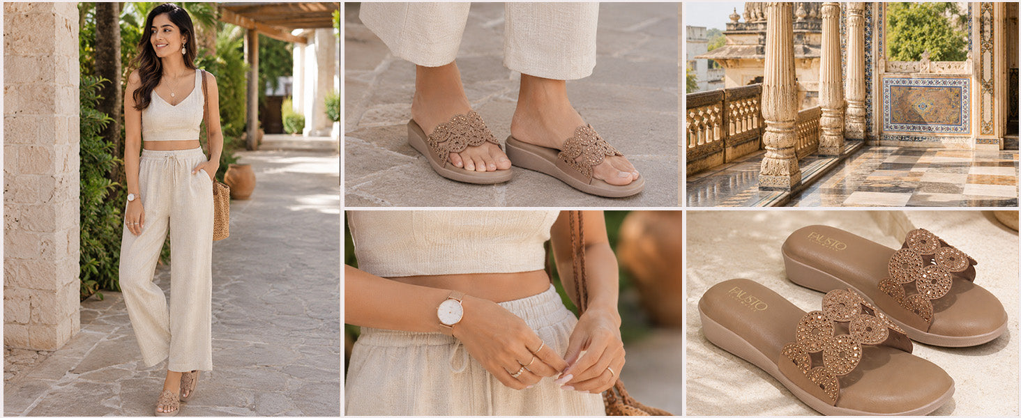 Women Grey Embellished Rhinestone Comfort Open Toe Studded Strap Slippers|Wedge Ortho Comfort Slip Ons for Wedding, Party, Festives, Traditional Indian Outfits