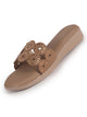 Women Khaki Embellished Rhinestone Comfort Open Toe Studded Strap Slippers|Wedge Ortho Comfort Slip Ons for Wedding, Party, Festives, Traditional Indian Outfits