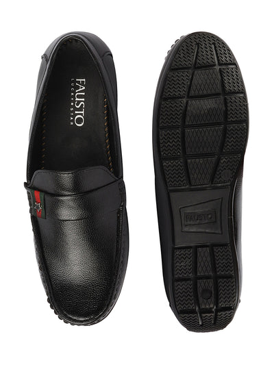 Basics Men Black Textured Design Outdoor Classic Moccasin Loafer Shoes