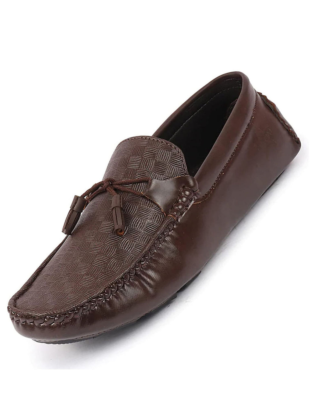 Shop Men Brown Textured Design Casual Tassel Slip On Driving Loafer and Moccasins Online.
