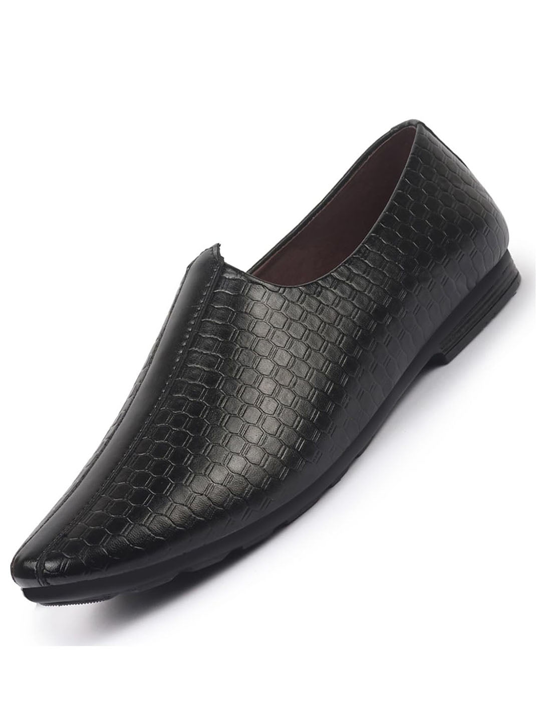 Shop Basics Men Black Embossed Design Ethnic Slip On Juttis and Mojaris Online.