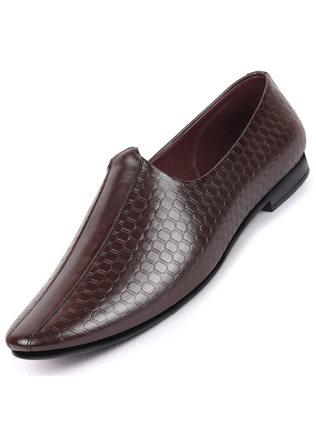 Shop Basics Men Brown Embossed Design Ethnic Slip On Juttis and Mojaris Online.