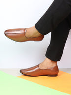 Shop Basics Men Tan Embossed Design Ethnic Slip On Juttis and Mojaris Online.