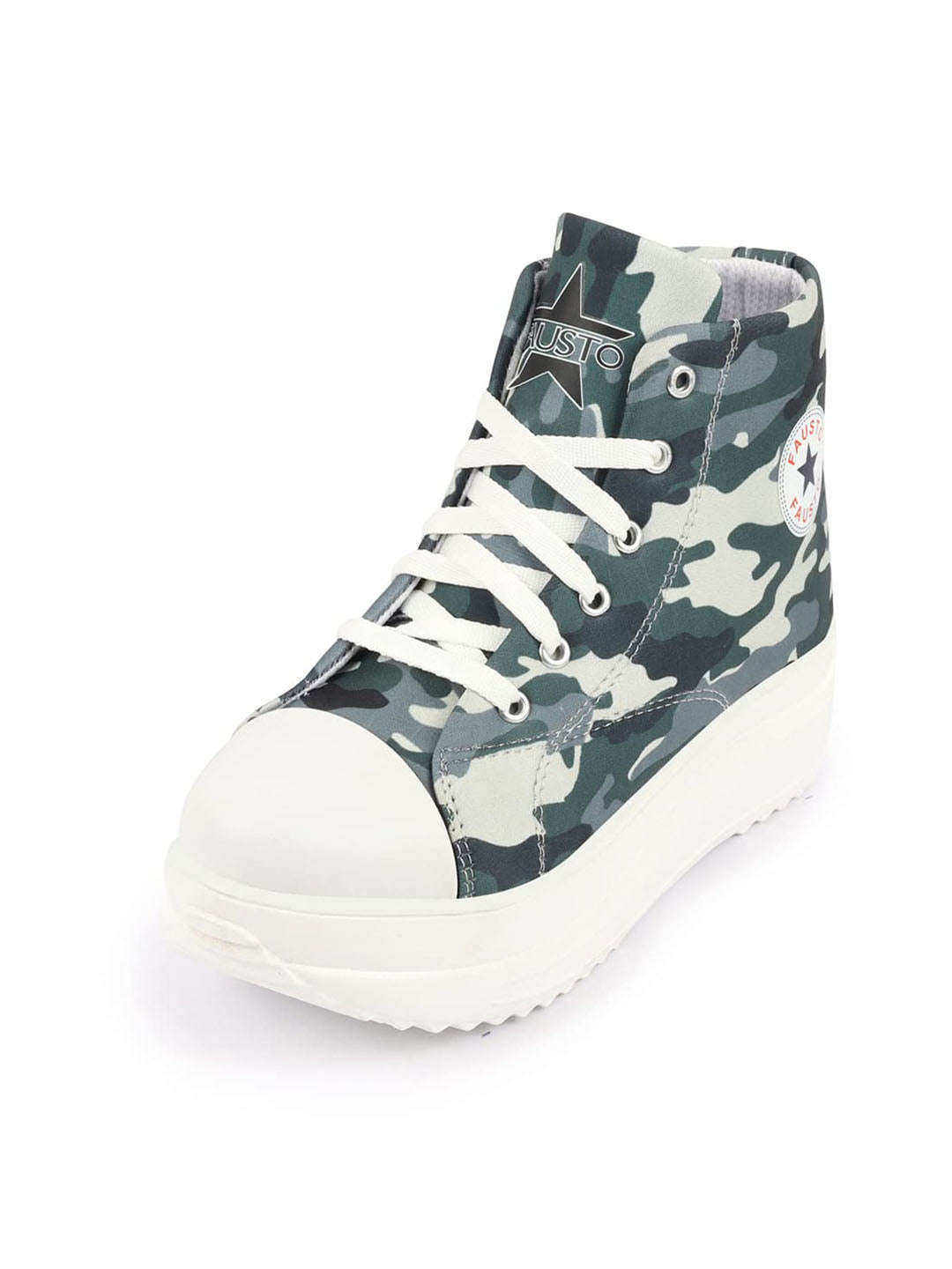 Shop Women Military High Ankle Top Wedge Heels Camouflage Print Canvas Lace Up Sneakers Shoes Online.