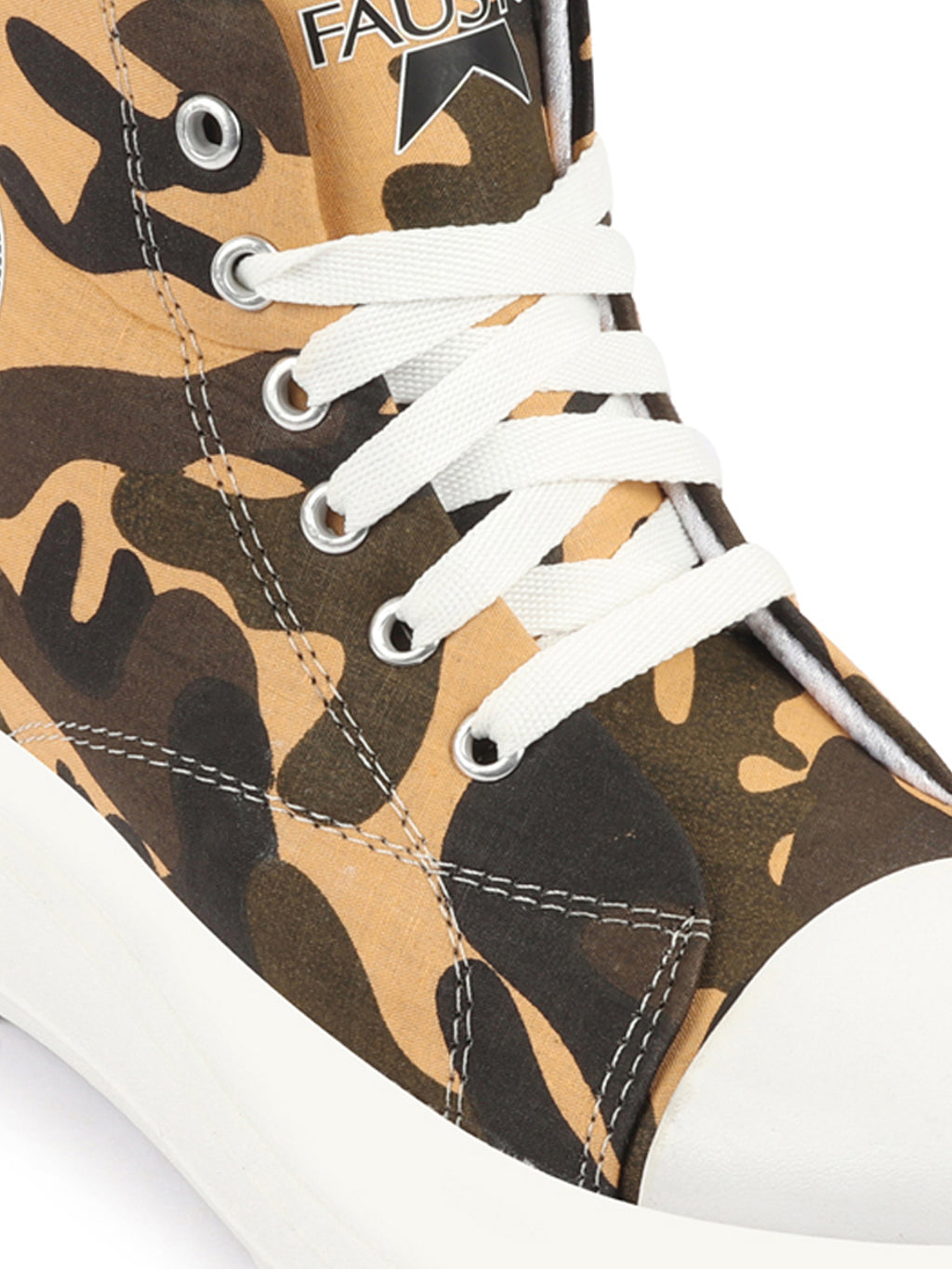 Shop Women Tan High Ankle Top Wedge Heels Camouflage Print Canvas Lace Up Sneakers Shoes Online.