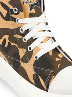 Shop Women Tan High Ankle Top Wedge Heels Camouflage Print Canvas Lace Up Sneakers Shoes Online.
