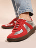 Women Red Embellished Classic Lace-Up Casual Shoes|Memory Cushioned Comfortable Sneakers