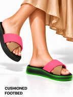 Women Multi Criss Cross Strap Open Toe Flatform Sliders | Lightweight Cushioned Insole Casual Slippers for All Day Long Comfort | Travel, Outdoor, Walking