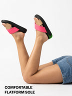 Women Multi Criss Cross Strap Open Toe Flatform Sliders | Lightweight Cushioned Insole Casual Slippers for All Day Long Comfort | Travel, Outdoor, Walking