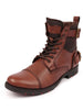 Men Tan High Ankle Genuine Leather 7-Eye Cap Toe Lace Up Closure Side Zipper Combat Boots