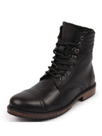 Shop Men Black High Ankle Genuine Leather 8-Eye Lace Up Cap Toe Welted Sole Winter Biker Boots Online.