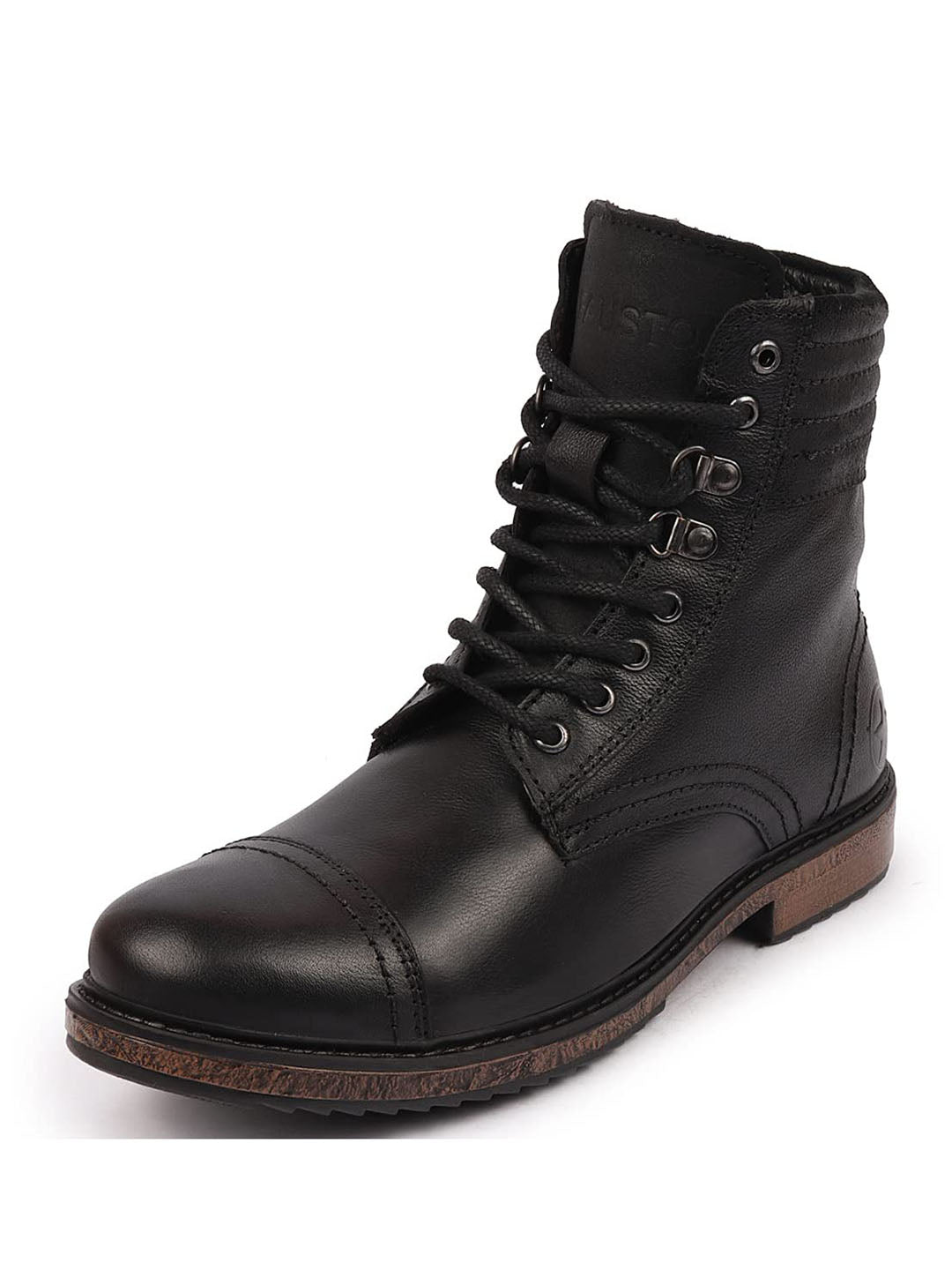 Shop Men Black High Ankle Genuine Leather 8-Eye Lace Up Cap Toe Welted Sole Winter Biker Boots Online.
